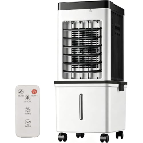 Portable Evaporative Air Cooler 15L Evaporative Air Cooler with 2 Ice Packs & Remote 3 Speeds Water Cooling Fan with Wide 120 Oscillation & 7.5H Timer Quiet Air Cooler Fan for Home Office (Black)