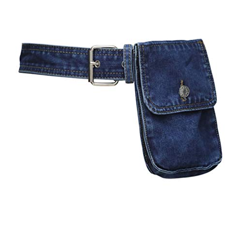 Aecibzo Pochete feminina jeans com bolsa de cinto removível, Azul escuro, Fit waist 26.3'-35.4'