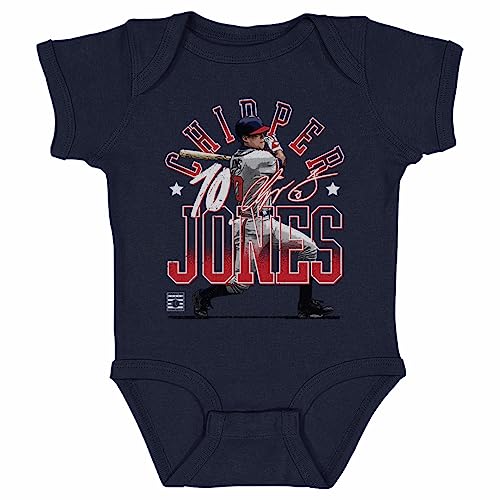 500 LEVEL Chipper Jones Baby Infant One Piece Bodysuit (18M, Navy) - Chipper Jones Atlanta Arch WHT