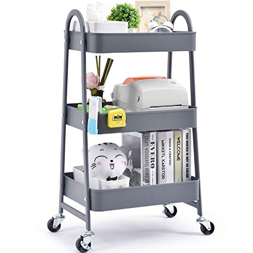 kingrack Carrito de Almacenamiento, Carro de Almacenamiento, Carro de 3 Niveles con Gran Almacenamiento y Ruedas de Metal para Oficina, Cocina, Dormitorio, baño