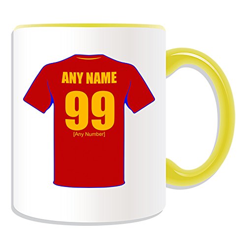 Taza de regalo personalizable, diseño de la selección de España, color para cualquier nombre/número en tu único, camiseta de la bandera de La Furia Roja La Furia Roja Española ESP
