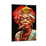 Modern Oil Painting Art Poster Cuban Woman Smoking Cigar Portrait Poster Canvas Poster Wall Decorati
