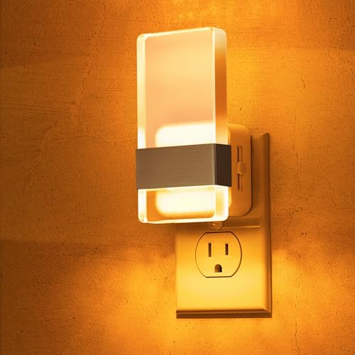 Image of L LOHAS LED Night Light, Amber Night Lights Plug into Wall, Dusk-to-Dawn | Decorative Night Light, 0-100LM Dimmable Nightlights, Wall Sconce-Style Acrylic Nitelight for Bathroom, Hallway,Gift