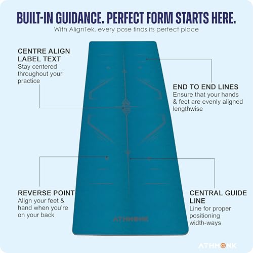 Image of Dual Colour TPE Pro Yoga Mat for Woman and Man with Alignment Guide Lines | Home Gym Equipment Exercise Mats for Workout | 6mm Thick Anti Slip Mat for Kids | Big Size with Cover Bag, Teal