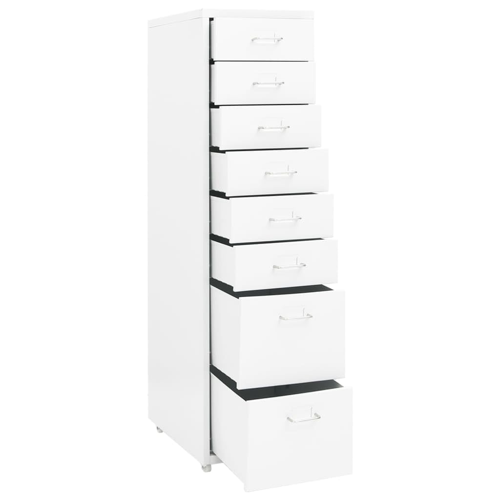 Armadietto con rotelle, bianco, in metallo, 28 x 41 x 109 cm, 8 cassetti, contenitore per ufficio, ufficio, casa, cancelleria, archiviazione, organizzazione, documenti, carta