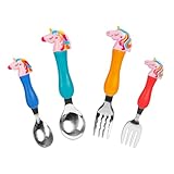 VGRASSP Unicorn Family Baby Spoon and Fork Cutlery for Babies and Kids - Stainless Steel (304) Tableware Set with Comfortable Handle for Boys and Girls