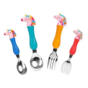 VGRASSP Unicorn Family Baby Spoon and Fork Cutlery for Babies and Kids - Stainless Steel (304) Tableware Set with Comfortable Handle for Boys and Girls