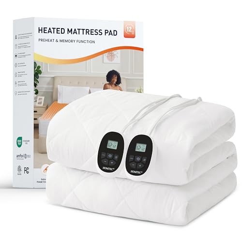 HOMTEC Heated Mattress Pad California King Size 12 Heat Preheat & Memory