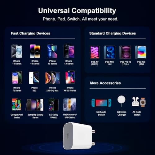 Image of iPhone 20W Original Adapter with 3.3 Ft Lightning Cable [ 2Year Warranty] for iPhone 14 /14 Plus /14 Pro /14 Pro max 13 /13Pro /13 Pro max 12 /12Pro /12 /X /Xr Series | MFi-Certified (Adapter + Cable), White