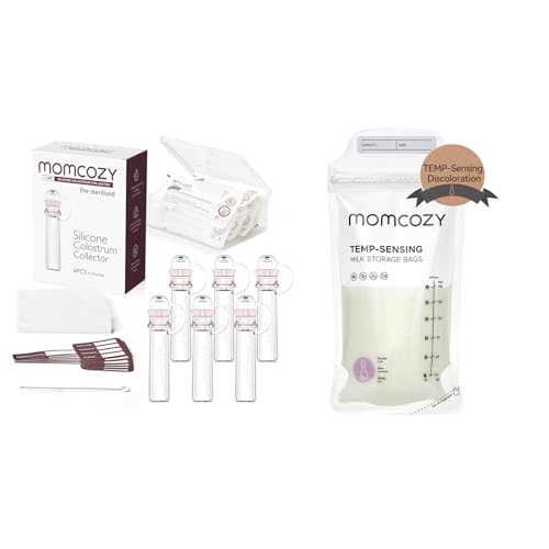 Image of Momcozy Colostrum Collector 5ml-6 Counts + Momcozy Temp-Sensing Breastmilk Storing Bags 120PCS