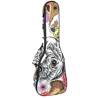 Housse de ukulélé avec sangle réglable pour ukulélé Motif chien - Les Beatles, Paul McCartney, John Lennon, RIngo Starr, George Harrison