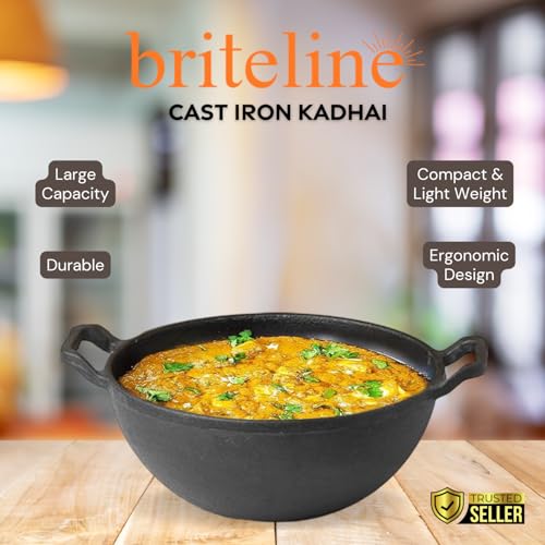 Image of Preseasoned Cast Iron Kadai with Double Handle|Medium 30 Cm /1.8Ltr,3..2Kg| Induction Friendly|Nonstick Pure & Toxin Free,No Chemical Coating,Black
