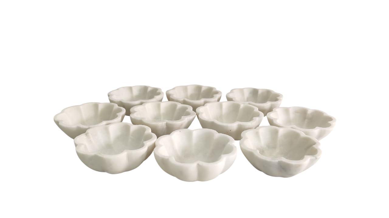 PUSHPA EXPORTS Marble Ruffle Bowl, Marble Scalloped Bowl, Marble Decorative Bowl - 3 inch Diameter