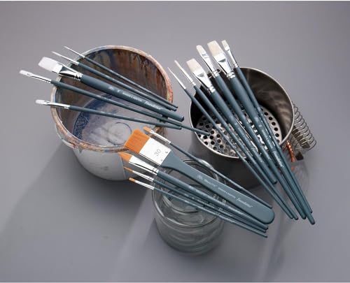 Winsor & Newton 5295026 Foundation Pinselsets, Ölpinsel, 6er Set, Rundpinsel Nr. 3, 6, Flachpinsel Nr. 10, 14, Filbert Nr. 3, 6 - langer Stiel, Pinsel für Ölfarbe