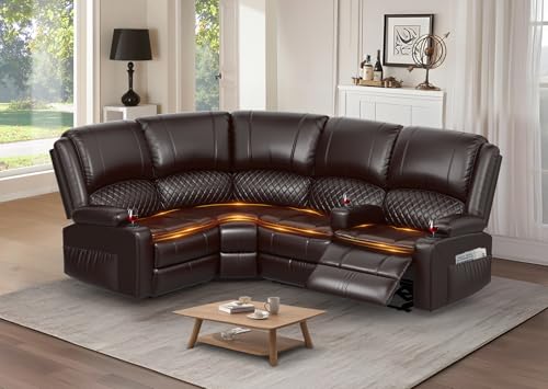 Yolsali Manual Reclining Sectional Sofa Set, 4 Seats Soft Leather ...