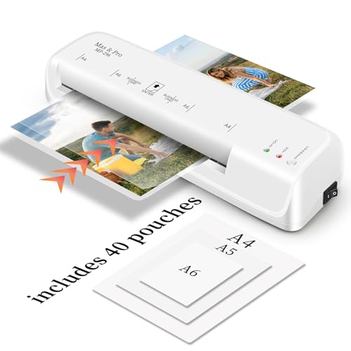 Mas & Pro Máquina laminadora de 9 pulgadas con 40 hojas, tecnología antiatascos para documentos/pósteres/fotos, laminadora térmica para el hogar, la oficina y la escuela, uso para profesores y