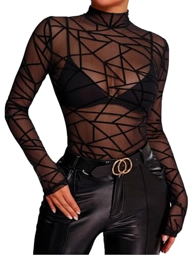 Haut en maille transparente manches longues anti-irritation pour femme