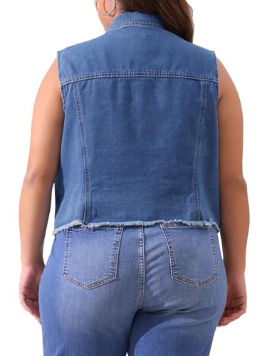 Agnes Orinda Plus Size Denim Vest for Women Sleeveless Embroidered Pearl Frayed Jean Vests Jacket4
