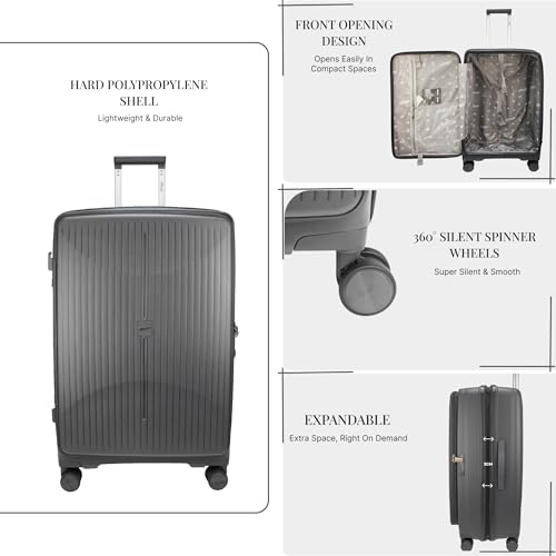 Image of F Gear Myton Dark Grey Large Front Opening Hard Luggage | Lightweight Expandable Check-in Suitcase with 360 Spinner Silent 8-Wheels, Built-in TSA Lock, Anti-Theft Zipper & 3-Level Telescopic Trolley