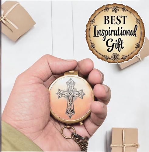 Brújula de latón antigua personalizada grabada con estuche de cuero para regalo de niños, bautizo, cumpleaños y decoración de Pascua miniatura 6