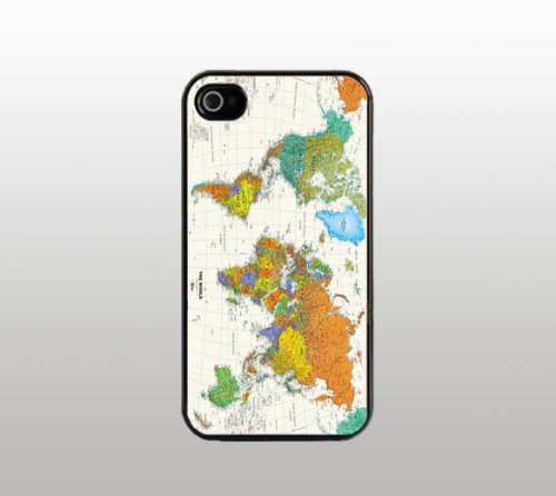 World Map - Case for Apple iPhone 4 4s - Hard Plastic - Black - Custom Cover - Travel Contires