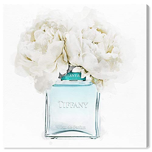 The Oliver Gal Artist Co. Fashion and Glam Wall Art Canvas Prints 'Dawn Morning Bouquet Aquamarine' Perfumes Home Décor, 12" x 12", Blue, White