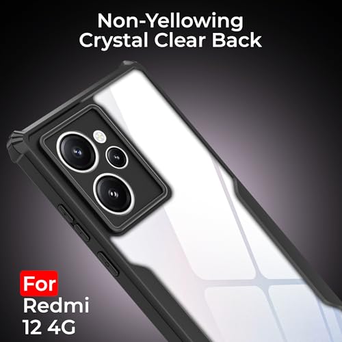 Image of A rtistque Clear Hard Transparent Acrylic Armor Anti-Drop Shockproof TPU Edge Back Cover Case for Redmi 12 - Black