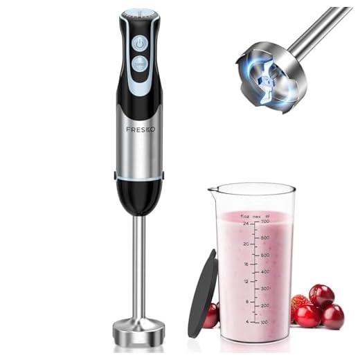 Batidora de mano FRESKO, 1000 W con 12 velocidades, botón TURBO, vaso de 700ml con tapa, acero inoxidable, salsas, sopas, alimentos para bebés, HB3205