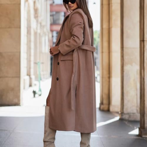 Women's Winter Double Breasted Wool Coat Long Sleeve Notch Lapel Overcoats Midi Long Winter Trench Coats Belt3