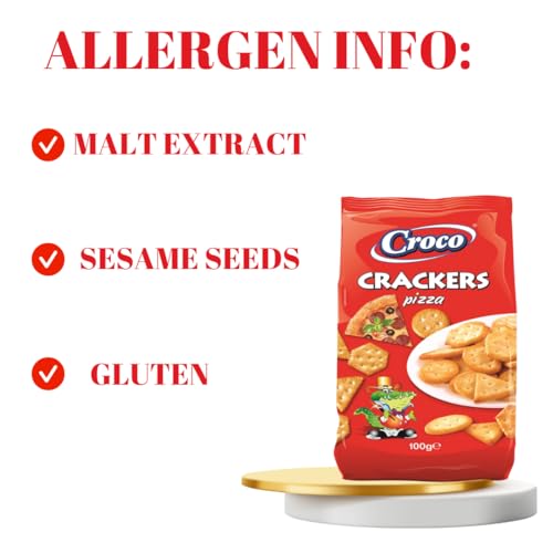 Image of Croco Cracker Pizza Bagel chips Pretzels Snacks Premium Baked crackers Imported snacks (Crackers Pizza Flavour) 100g Combo Pack of 2