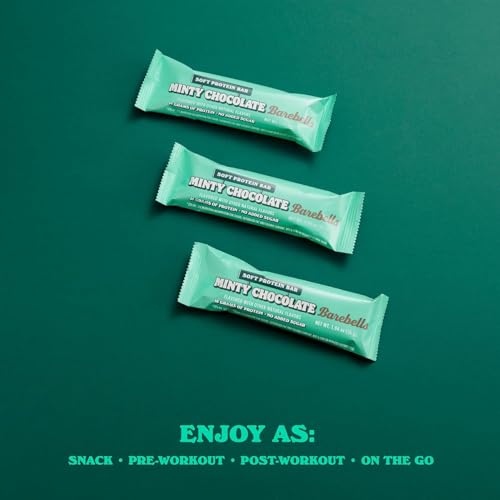 Image of Barebells Soft Protein Bars Minty Chocolate - 24 Bars (2 Packs of 12) -16g High Protein Treats - Chocolate Nutrition Bar with 1g Total Sugars - On The Go Breakfast or Post-Workout Snack