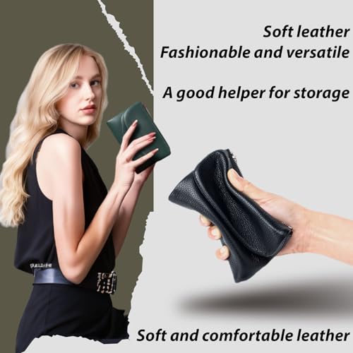 Unisex Pebble Leather Wallet,5.3In Short Genuine Leather Coin Card Holder,Unisex Genuine Leather Coin Purse with Credit Card Holder,Can Hold Coins, Id Cards (Black Red)3