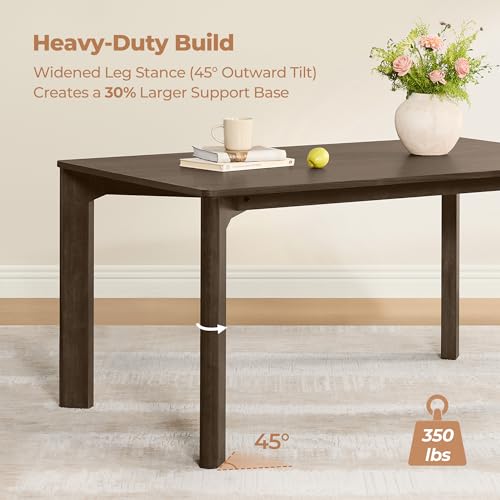 Image of CHITA 59 inch Mid Century Modern Dining Table for 6, Rectangle Wood Kitchen & Dining Room Table, Solid Rubberwood Frame, Walnut Venner