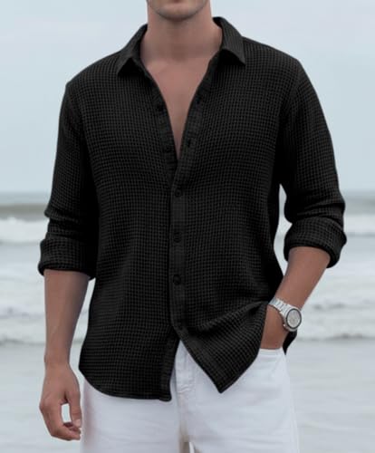 Image of Zombom Men's Textured Casual Shirt | Full Sleeve Button-Down Shirt for Men | Lightweight Soft Poly Cotton Regular Fit