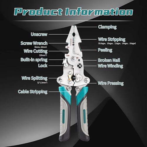 Image of 18 In 1 Foldable Ｗire Strippers Crimper, Multifunctional Folding Wire Stripping Tool, Wire Stripper Electrical，Electric Cable Stripper, Cable Cutters with Plier, Crimper, Twister, Splitting, 2pcs