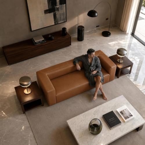 Image of Faux Leather Sofa, 92.5 inch, Modern Curved Luxury Couch for Living Room | 2026 New Luxury Curved Faux Leather Sofa with High-Stretch Upholstery, Ultra-Soft Comfort and Vintage-Inspired Style