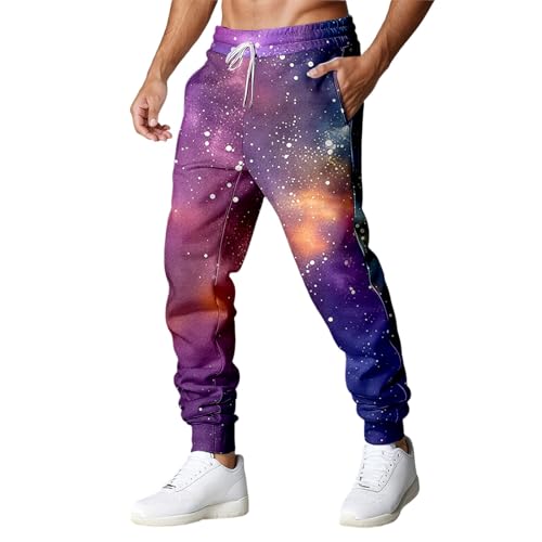 Genérico Chandal Pantalon Hombre,Pantalones Casuales con Estampado De Galaxia Y TemáTica Espacial De Astronauta con Ajuste EláStico CóModo para Uso Diario