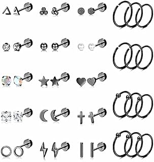JeryWe 21 Pairs 20G Stainless Steel Tiny Stud Earrings for Women Helix Cartilage Earring Studs Hoops Screw Back Earrings Flat Back Earrings Set