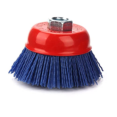 Image of SI FANG 3 inch Filament Nylon Bristle Cup Brush, Nylon Abrasive Wire Surface Prepping Polishing Wheel with 5 /8 inch-11 Thread, Metal Wood Surface Treatment, Remove Rust, Corrosion, Paint (Blue-240 Grit)