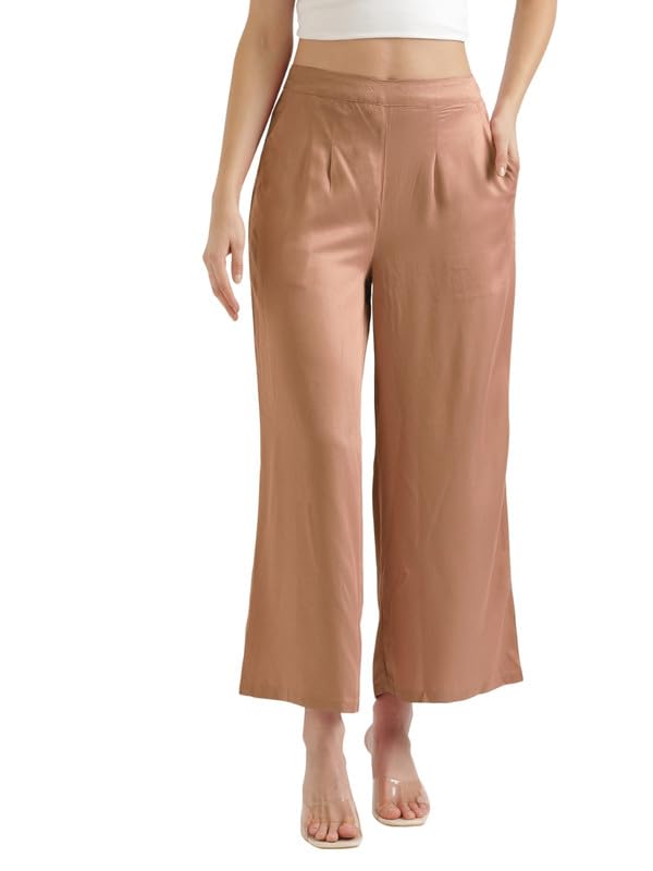 Image of SAADAA Palazzo Pants for Women Half-Elasticated Waistband | Palazzo for Women in Soft Viscose Fabric | Regular Fit with Mid Rise Waist & Deep Pockets | Versatile for Formal & Casual Wear
