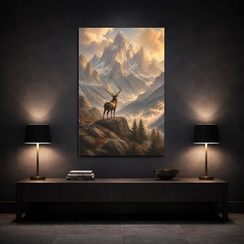Tableau cerf doré nature pour habiller un mur de salon vide - 3