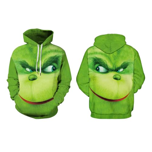 JEQHOZ Moletom masculino e feminino outono e inverno manga longa gola redonda moletom verde natal, E