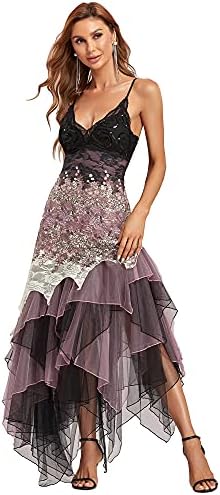 Ever-Pretty Women's Irregular A-line Sleeveless Lace Tea Length Prom Dress Orchid US8