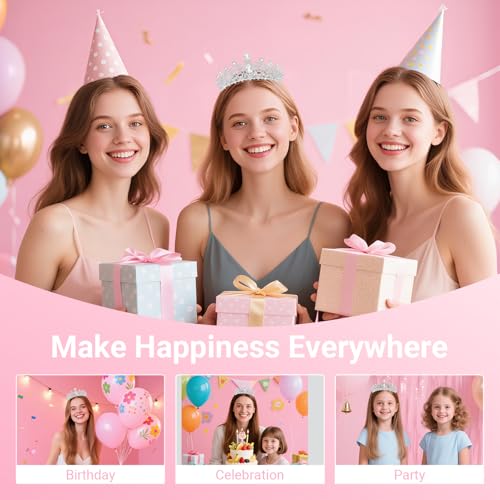 Birthday Tiara and Crown with Sash, Birthday Tiara for Women Party (Silver)