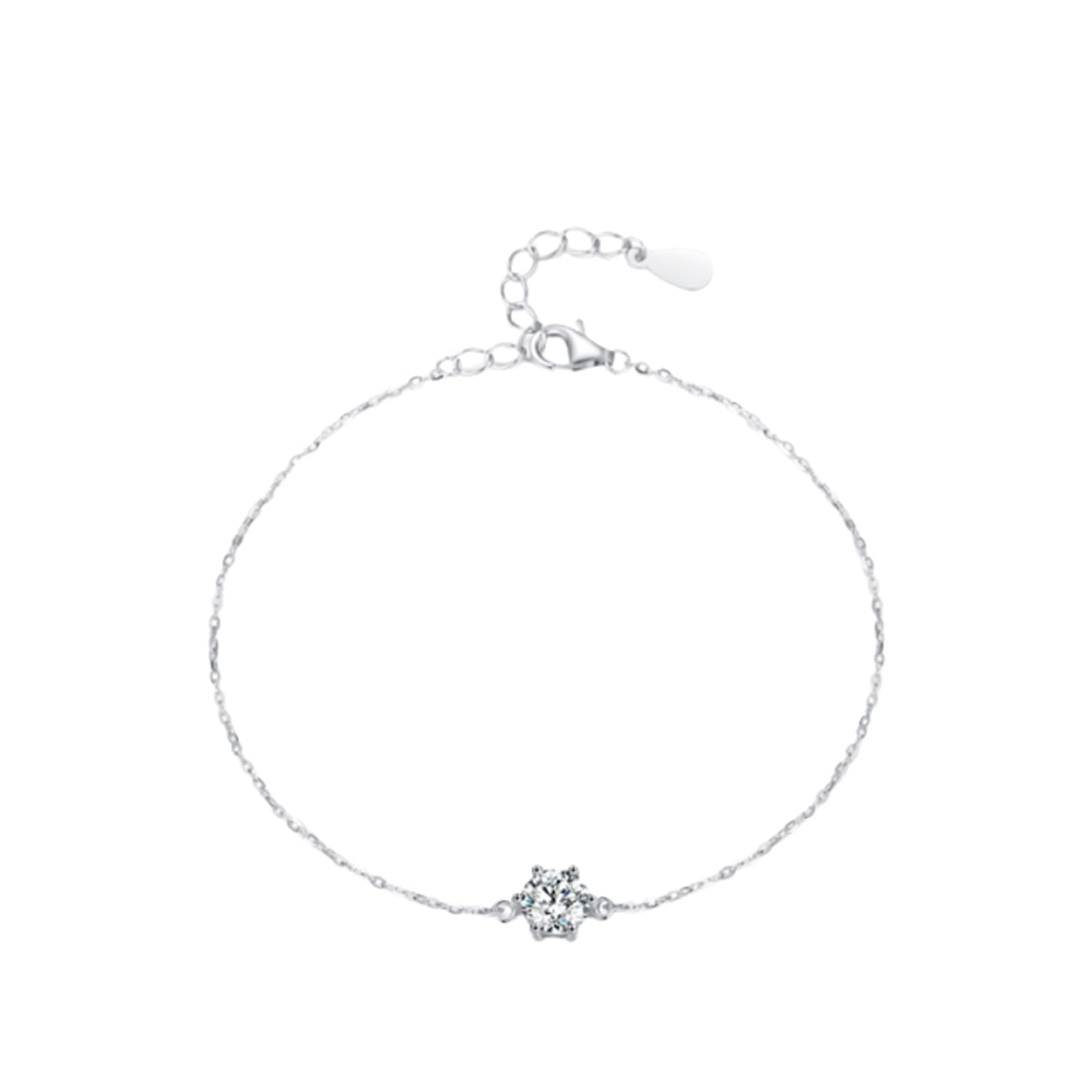 Pulsera de promesa para mujer, pulsera solitaria de diamante creado con 6 puntas de garra para la amistad, oro blanco de 9 K/14 K/18 quilates/PT950