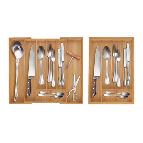 Range-couverts en bambou extensible pour tiroir de cuisine avec compartiment ajustable