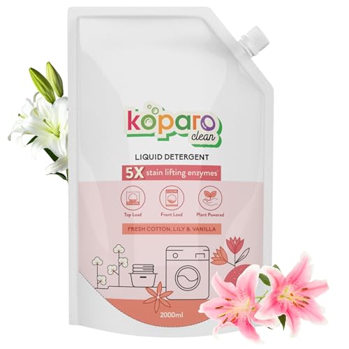 Koparo Liquid Detergent | 2 Litre | Top Load & Front Load Washing Machine Liquid Detergent | Organic Bio-Enzymes Laundry Detergent | Tough on Stains, Safe for Kids & Sensitive Skin | Lily & Vanilla