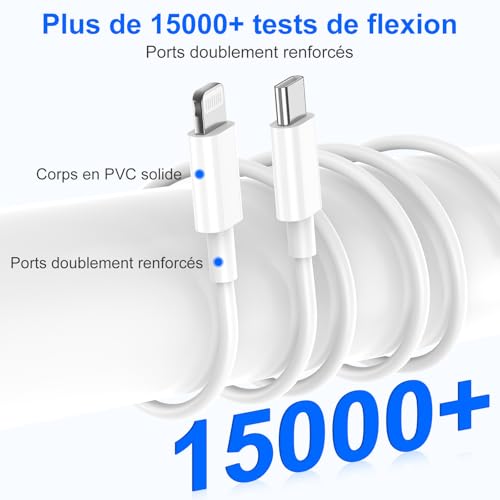 Chargeur iPhone rapide câble USB C type C compatible iPhone 14 13 12 Pro Max
