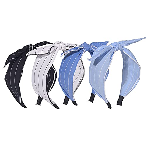 Women Headband Bow Headband, 4Pcs Denim Headbands Knotted Headbands for Women Bow Turban Headbands for Women Wide Headbands for Women Cowboy Bunny Ears Headbands