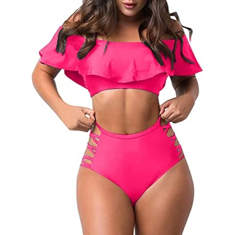 Topgrowth Swimsuit for Women Two Piece Bikinis Sets Bathing Suits Cutout Ruffled Flounce Top Cover